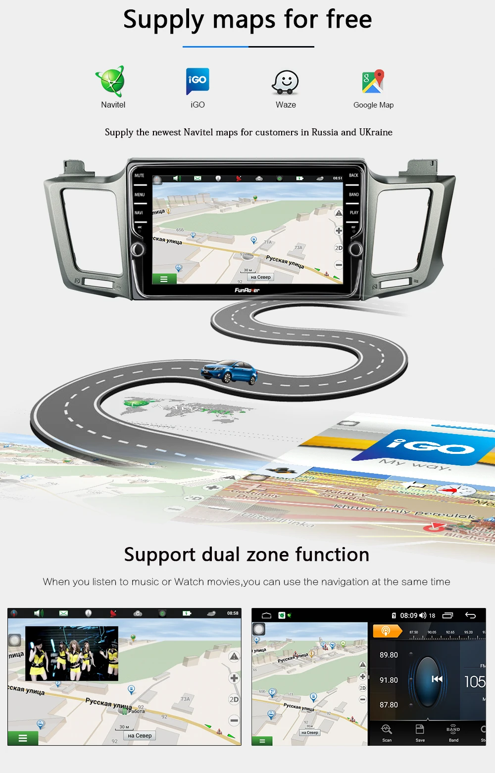 Perfect Funrover 4G android 9.0 car radio multimedia player 2 din car dvd for Toyota RAV4 2013-2016 gps player navigation vedio DSP wifi 6