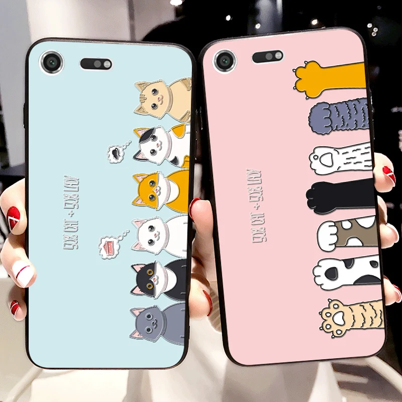 

Luxury Fashion Cases For Sony Xperia XZ1 Compact XZ2 Cartoon cat Animal character cover For Sony Xperia M5 Z5 XZ Premium