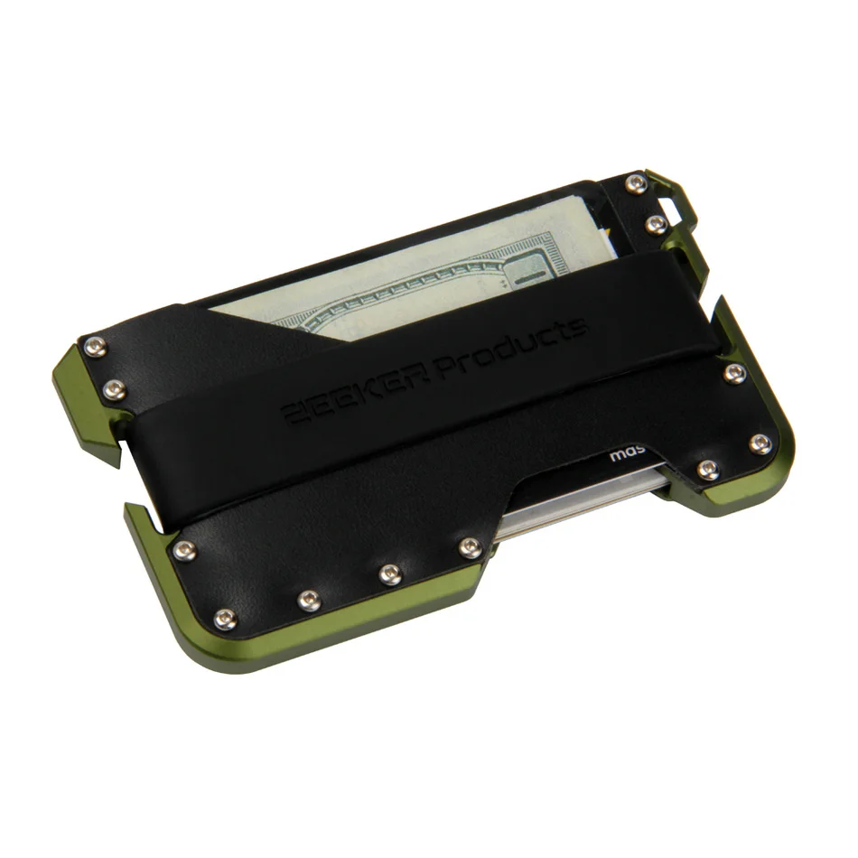 ZEEKER алюминиевый передний карман минималистский держатель для карт тонкий кожаный бумажник RFID Блокировка-Зеленый металл - Цвет: green metal black