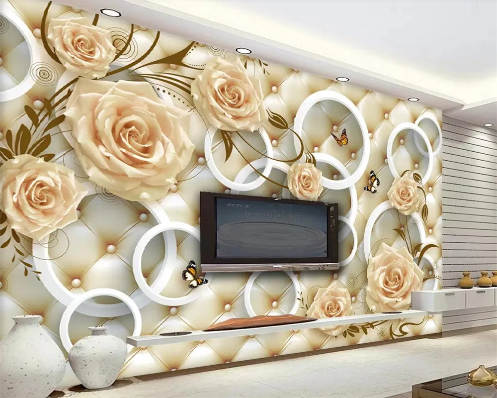 

beibehang Custom wallpaper 3d mural yellow rose vine solid circle soft package TV background wall papers home decor 3D wallpaper