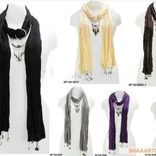 Бесплатно женский шарф с украшением из металла кулон ювелирные изделия женские шарфы с подвесками шарфы 8 цветов