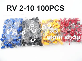 

100PCS Wire connector RV2-10 copper 2-2.5square lug line lug terminal Cold pressing terminal for circular O type pre insulation