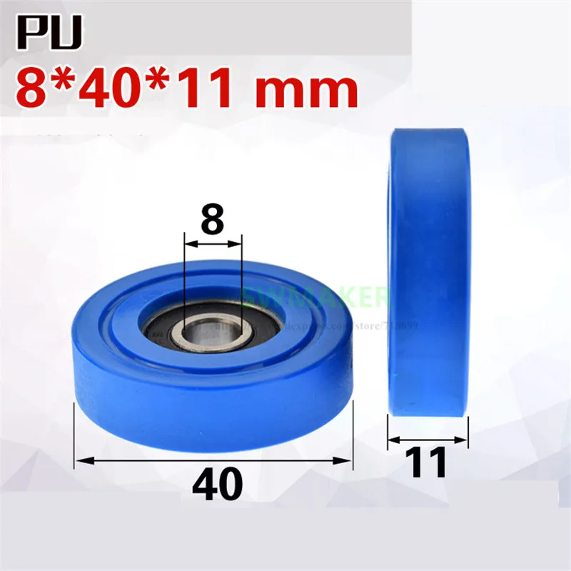 

SWMAKER 10pcs 8*40*11mm flat wheel PU polyurethane soft rubber silent pulley, rolling wheel / driven wheel 608RS bearing wheel