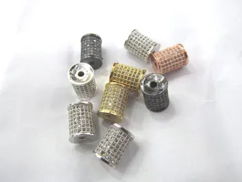

12pcs 8-16mm Micro Pave CZ 24K Gold Black Rhodium Column Tube Beads, Micro Pave Diamond CZ Cubic Zirconia Findings Charm