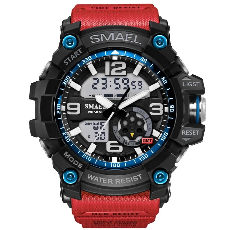 SMAEL цифровые часы для мужчин спортивные супер крутые Мужские кварцевые спортивные часы люксовый бренд светодиодный наручные часы в стиле милитари мужские xfcs - Цвет: 1617 Red Blue