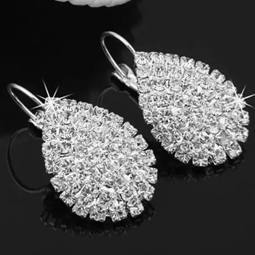 

Women Fashion Elegant Shiny Waterdrop Rhinestone Claw Hook Stud Earrings Jewelry acero inoxidable joyeria mujer