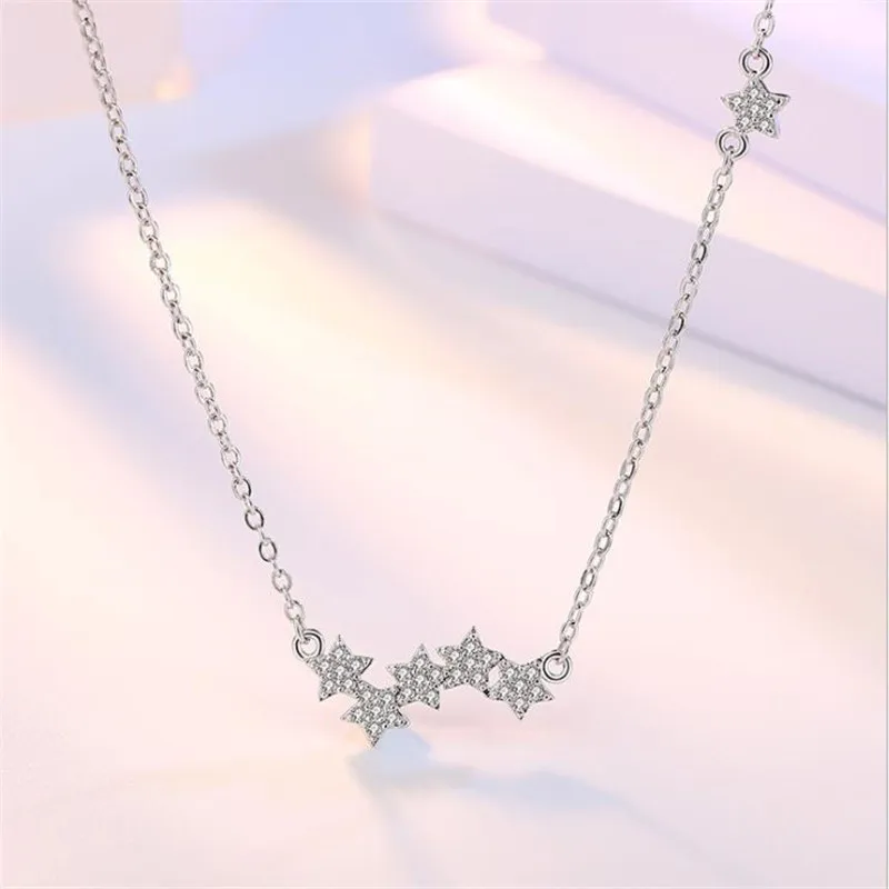 

Everoyal Top Quality 925 Sterling Silver Necklace For Women Jewelry Trendy Crystal Geometric Penddant Necklace Girl Bijou