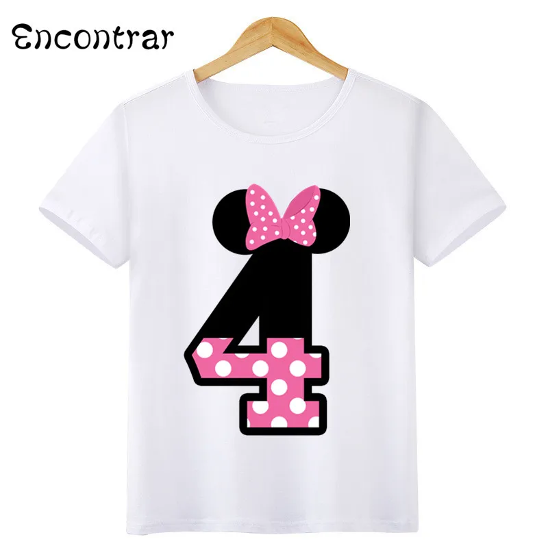 Детская футболка с милым дизайном для дня рождения с номером и бантом, повседневные топы с короткими рукавами для мальчиков и девочек, Забавная детская футболка, ooo3056