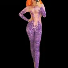 Фиолетовый комбинезон с кристаллами, купальник с высокой талией, комбинезон, сексуальный DJ певец, сценический костюм для ночного клуба, наряд для ролевых выступлений, боди
