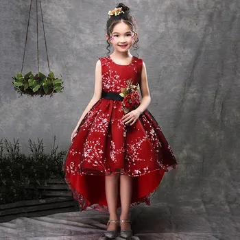 

Embroidery Trailing Princess Girl Dress Gorgeous Pegeant Flower Wedding Birthday Party Kids Dresses For Girls Children's Costume