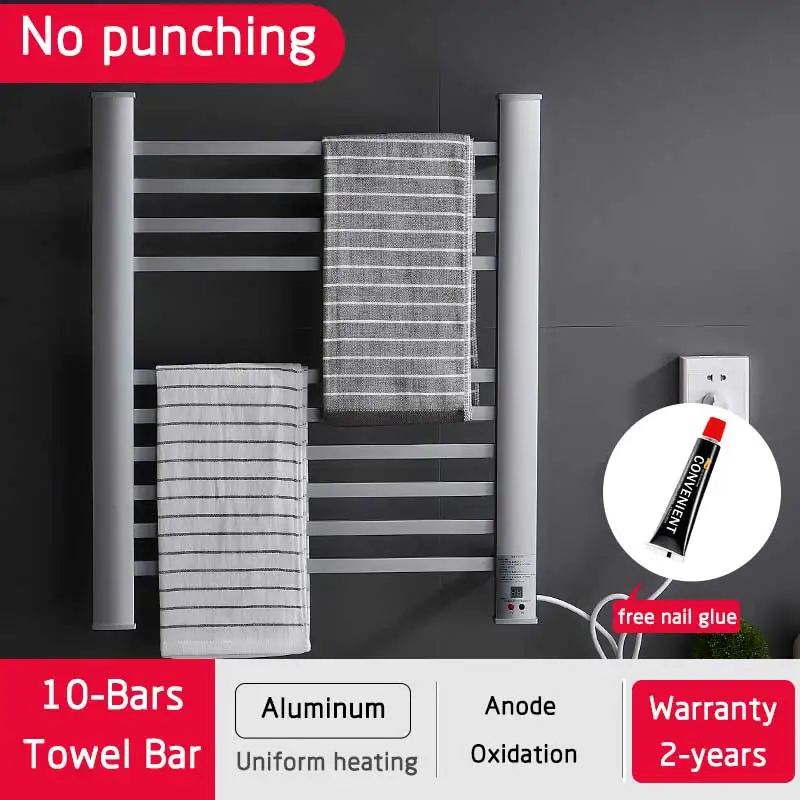 Настенный полотенцесушитель для ванной комнаты, держатель для полотенец без перфорации, Электрический полотенцесушитель, электротермическая Полка для полотенец - Цвет: No punching 10 Bars