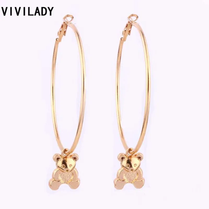

VIVILADY Fashion New Popular Little Bear Charms Hoop Earrings Women Gold Color Cadmium Free Drop Shipping MD52 Accessories Gift