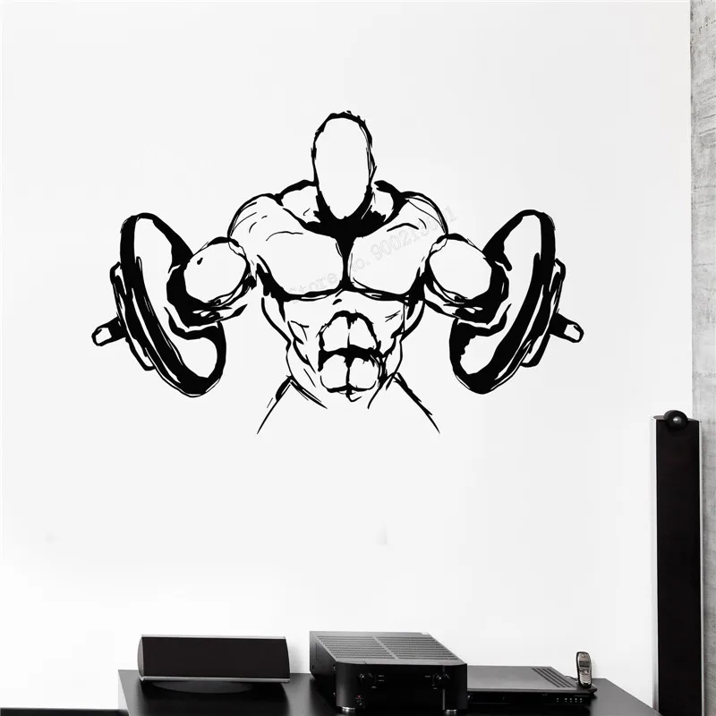 

Wall Decoration Fitness Sports Player Room Sticker Vinyl Art Removeable Decorative Barbell Gym Bodybuliding Poster Mural LY322