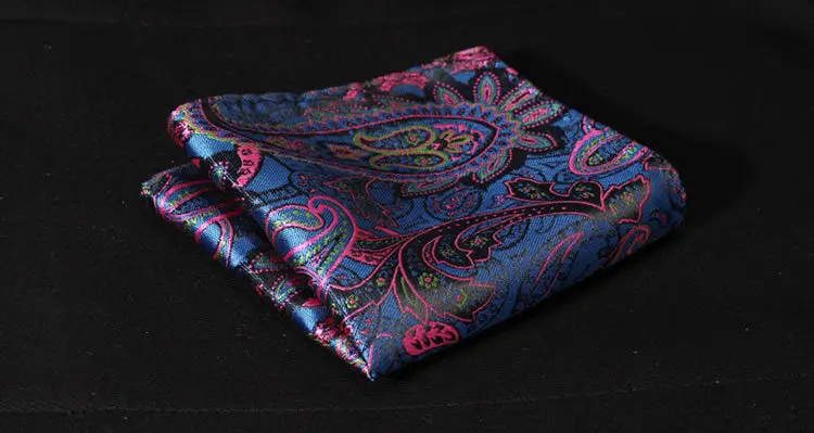  JF404B Blue Pink Paisley Floral Silk Men Diamond Point Tip Self Bow Tie Pocket Square Handkerchief 