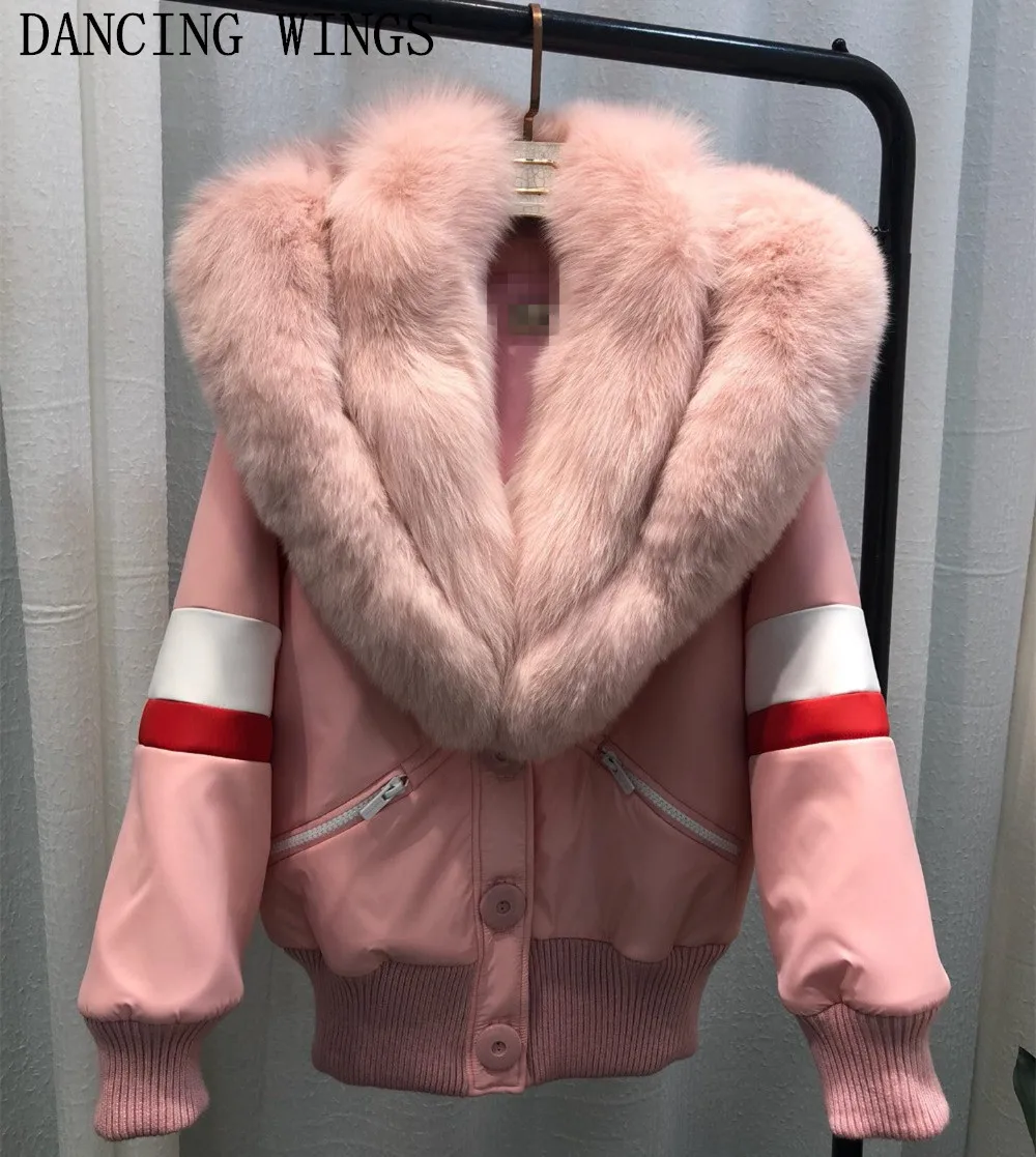 Bomber Jacket Women 2018 Large Natural Fox Fur Collar Short Parka Coat Female Pink Thick Warm Real Fur Winter Coats Women Bomber Jacket Women 2018 Large Natural Fox Fur Collar Short Parka Coat Female Pink Thick Warm Real Fur Winter Coats Women