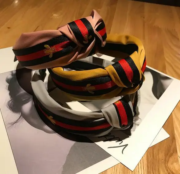 

2019 New Winter Hairband Headband For Women Fashion Turban Striped Hair Band Bee Pattern Print Hair Accessories
