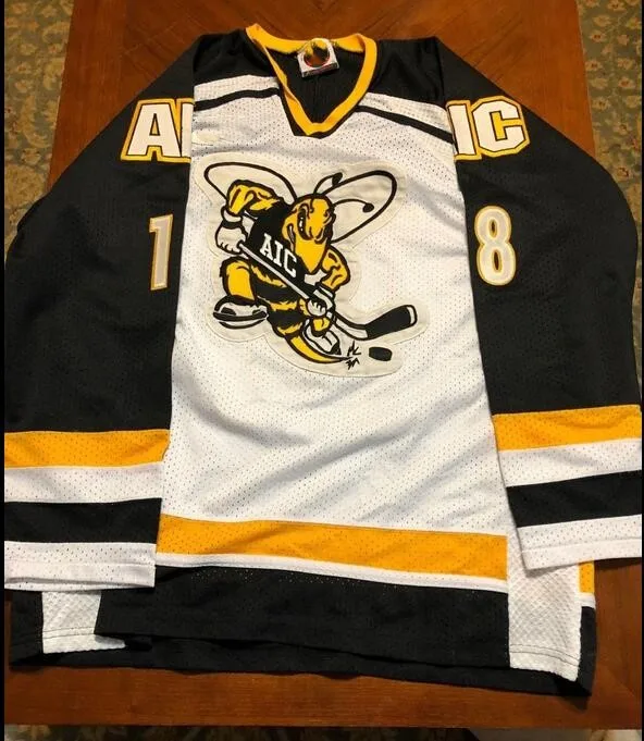 

Vintage AIC Home Game Worn Hockey Jersey Embroidery Stitched Customize any number and name Jerseys