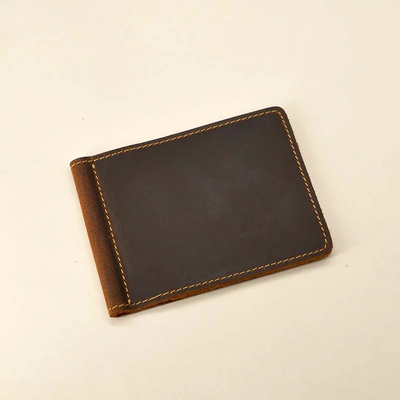 

Genuine Leather Money Clip Wallet Handmade Dollar Wallet Metal Clamp for Money Men Vintage Money Clamps Cash Holder