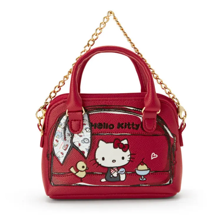 

Cartoon Hello Kitty Mini Tote Bag Red PU Leather Small Coin Purse Key Holder Case Ladies Wallet Women Girls Handbag Chain Bag