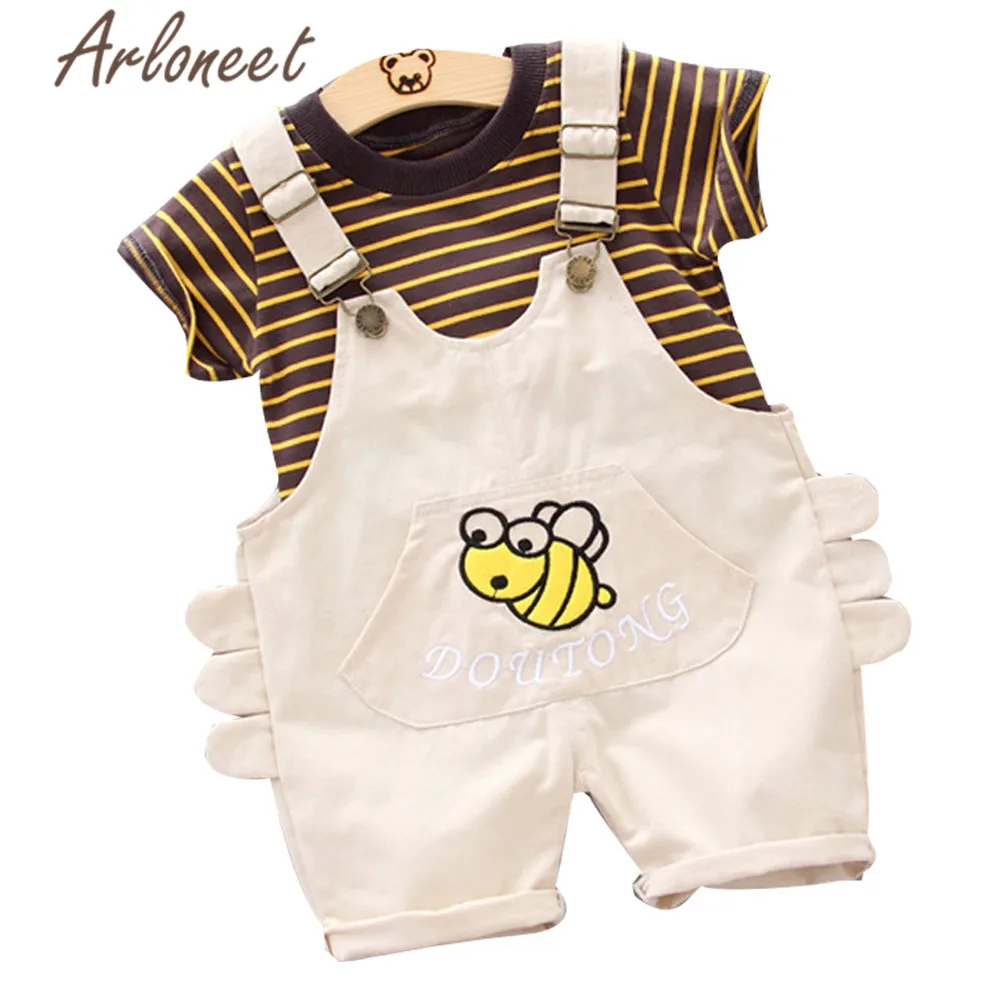 

ARLONEET Clothes gentleman baby boy cartoon T shirt bee Tops Suspenders pants high quality 2019 Cute baby girl summer Outfits