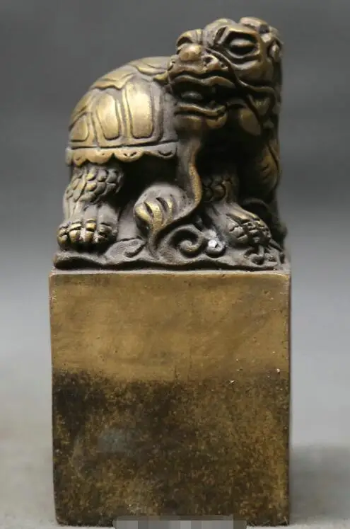 

3.9"Collect Chinese Pure Bronze Animal Dragon Tortoise Turtle Seal Signet Statue