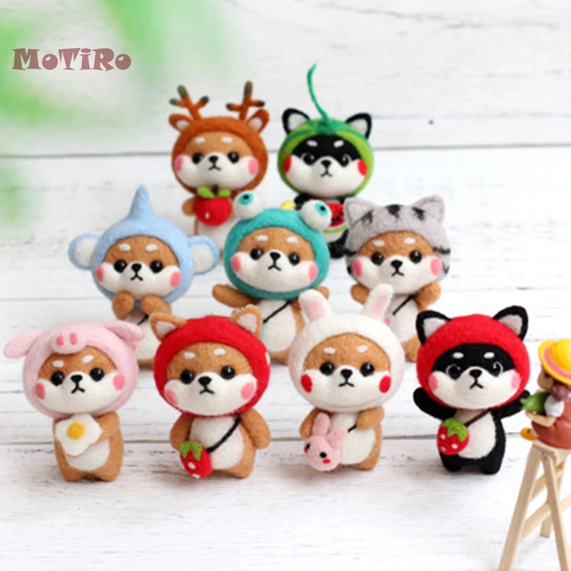 

MoTiRo,Non-Finished Felt Material DIY Package,Cartoon Shiba Inu Akita Pattern Wool Felting Pocked Felt For Beginners with Tools