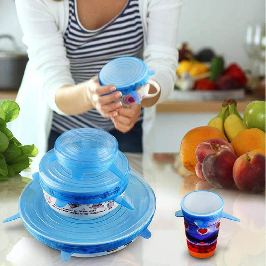 Silicone Stretch Lids 6 Pcs Stretchable Reusable Food Saver Covers for Dishwasher and Freezer, Silicone Bowl Covers Reusable