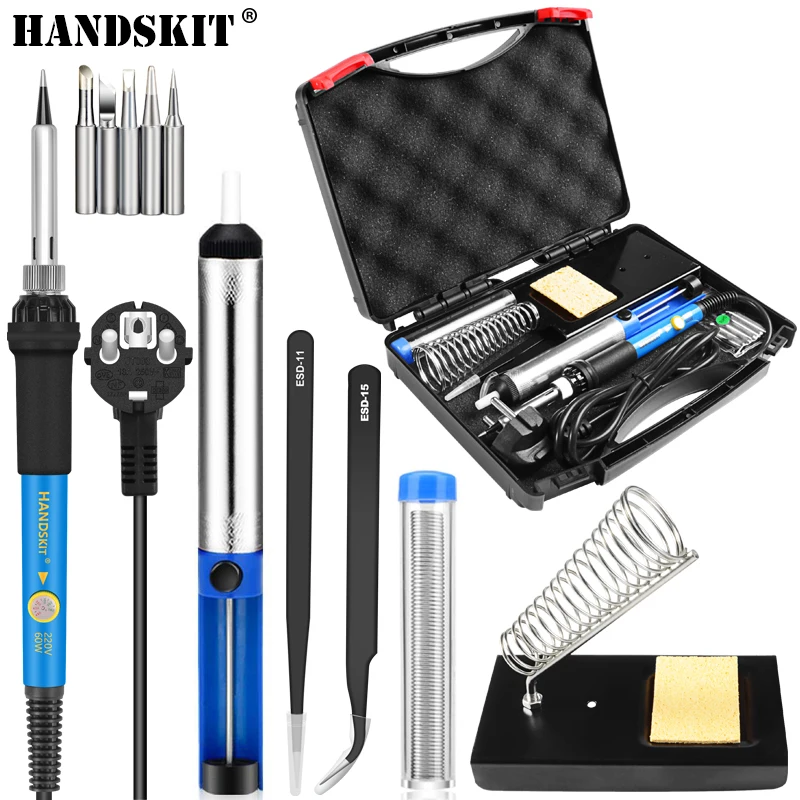 

Electric Soldering Iron 60W 110V/220V EU US Adjustable Temperature Welding Soldering Iron+5pc Iron Tips + Tin wire Free Shipping
