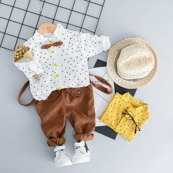 

Gentleman Formal Newborn Boy Clothes Outfits Party Costume Set 2Pc Long Sleeve Shirt+Corduroy Bib Pants Infant Boy Clothing Set