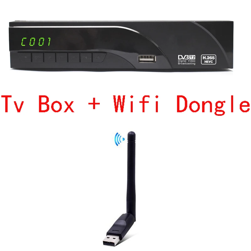 DVB-T2 цифровой приемник Поддержка H.265/HEVC/H.264 H265 код совместимый HD DVB-T с dolby ac3 горячая Распродажа Чешский Голландский Германия - Цвет: Tv box and wifi dong