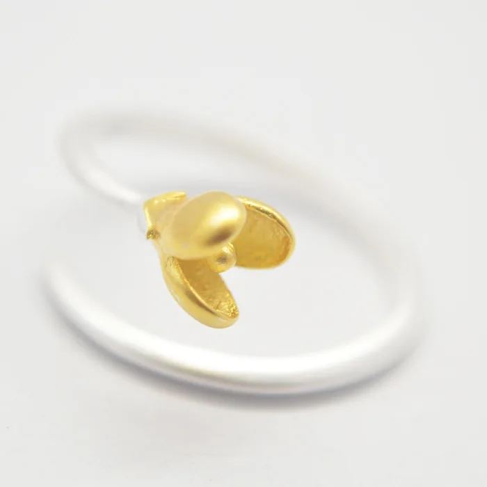 

Real Pure 925 Sterling Silver Gold Magnolia Flower Rings For Women Fashion Jewelry Adjustable Size Ring Sterling Silver Jewelry