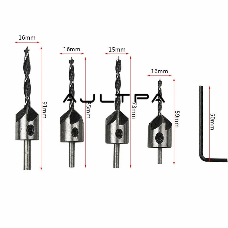 50 наборов 4 шт./компл. Hss 5 Зенковка с желобками сверло набор Зенковка фаски в дереве потайной сверлильные головки 3 мм-6 мм H4339