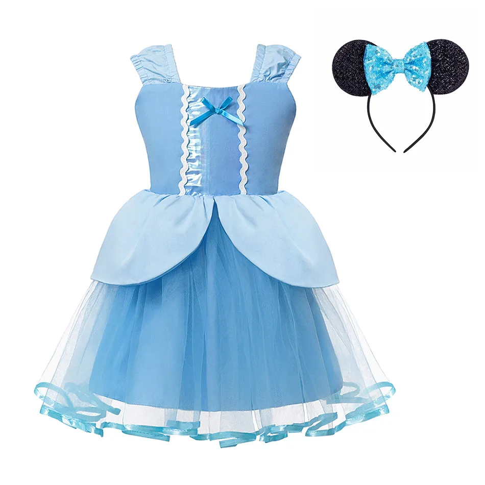 

Cinderella Movie Cosplay Dresses for Girls Summer Clothing Primary School Child Prom Frock Blue Party Ball Gown Princess Costume