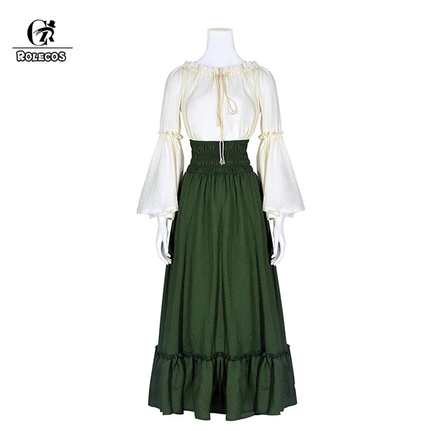 ROLECOS Renaissance Women Costume Retro Victorian Women Outfit Gothic Ball Gowns Sweet Dress Classic Lolita Shirt Long Skirt