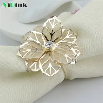 

50PCS Fashion Upscale Flower Rhinestone Napkin Rings For Weddings Party Decorations Napkin Buckle Hotel Household Table Decors