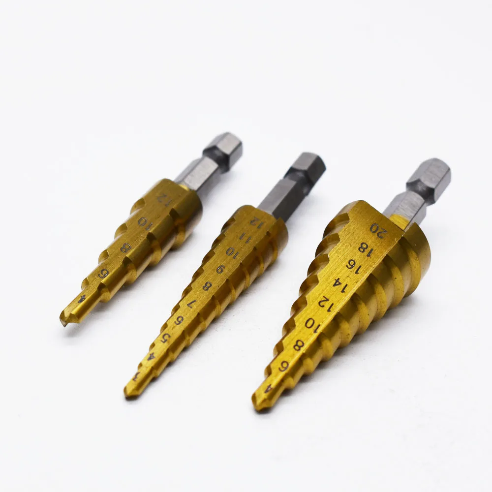 Hight Quality 3pcs HSS Titanium Coated Step Drill Bit for Metal 3-12mm 4-12mm 4-20mm High Speed Ste