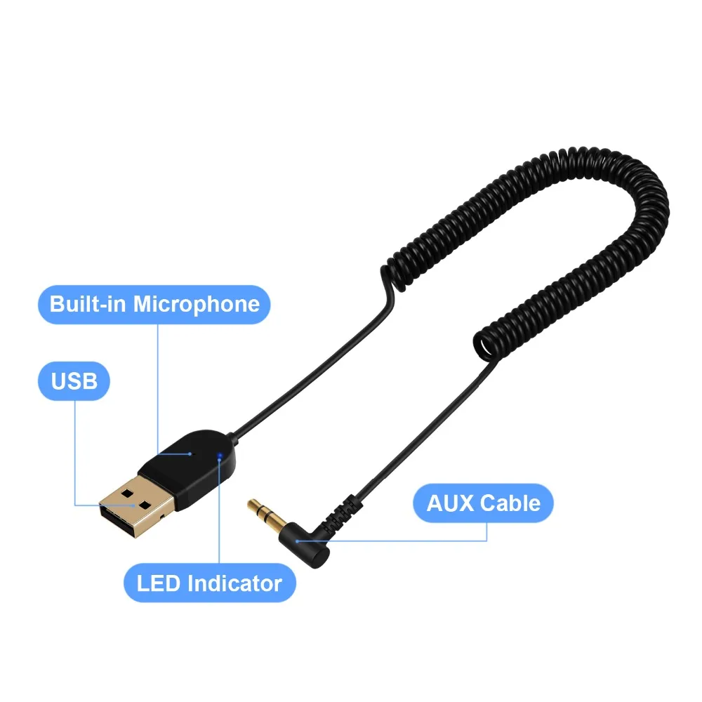 GOOJODOQ 3.5mm Mini USB 2.0 Bluetooth V5.0 Adjustable Receiver Adapter For Car Speaker AUX Interface Speaker