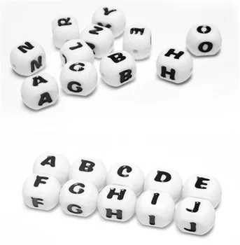 

New 5pcs DIY Bpa Free Food Grade Bead For Baby Teether Necklace And Pacifier Chain 12mm cube Letter Silicone Teething Beads