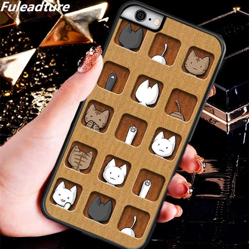 Personality Colorful Cute font b Tartan b font Cats hard black mobile phone Case cover for