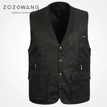2017 Zozowang new solid single breasted pockets v neck vest men fashion casual zipper loose waist coat men 