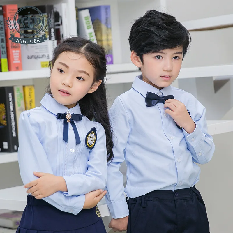 

Children Kindergarten Uniform Students School Uniform British Children's Wear Long Sleeve Boys' and Girls' Blue Shirts D-0594