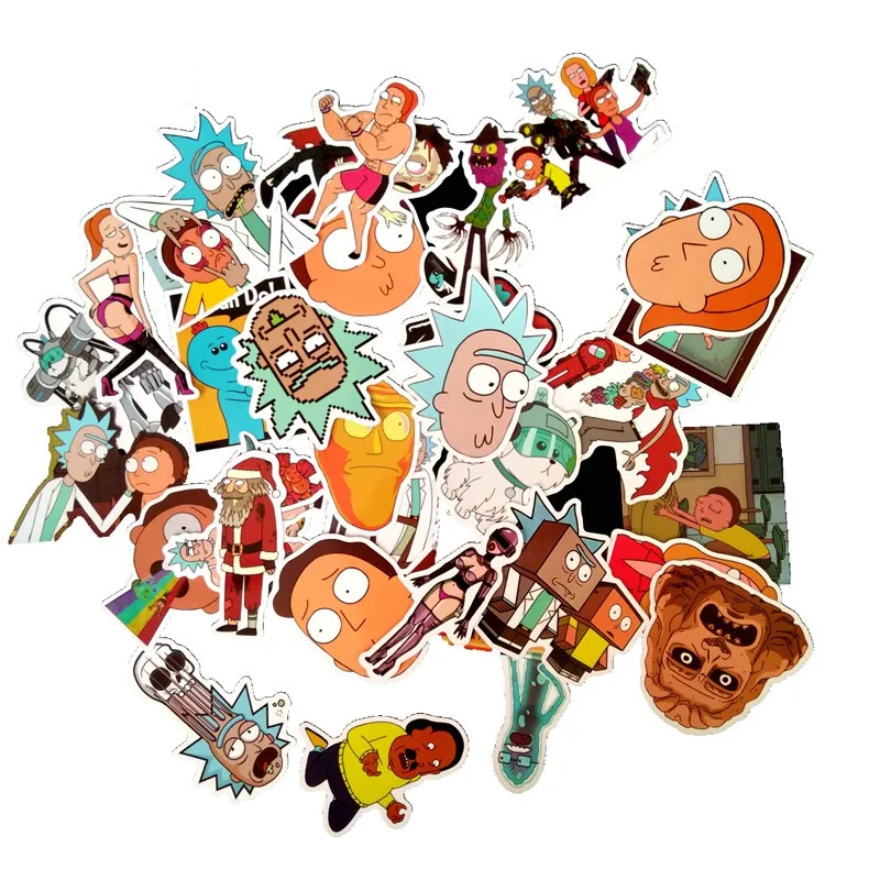 35Pcs/bag American Drama Rick and Morty Funny Sticker Decal For Car Laptop Bicycle Motorcycle Notebook Waterproof Stickers