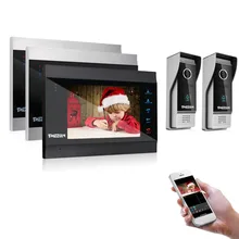 TMEZON inalámbrico de 7 pulgadas/Wifi inteligente IP Video de la puerta del sistema de intercomunicación teléfono con 3 Monitor de visión nocturna + 2 timbre impermeable Cámara