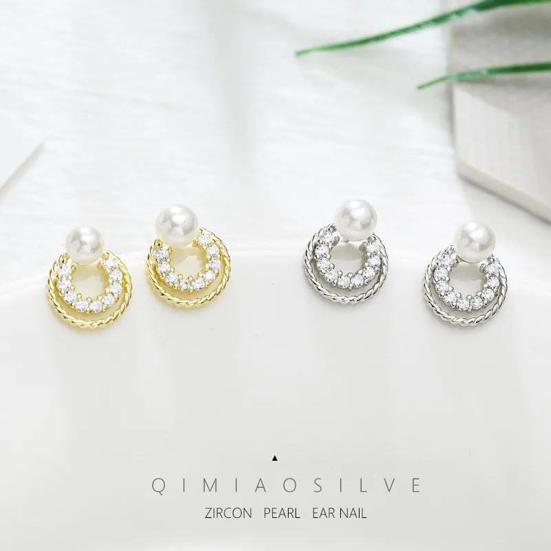 

Pearl Circular Ear Studs 925 Sterling Silver Delicate Set In Drill Geometry Minimalism Earrings Little E118