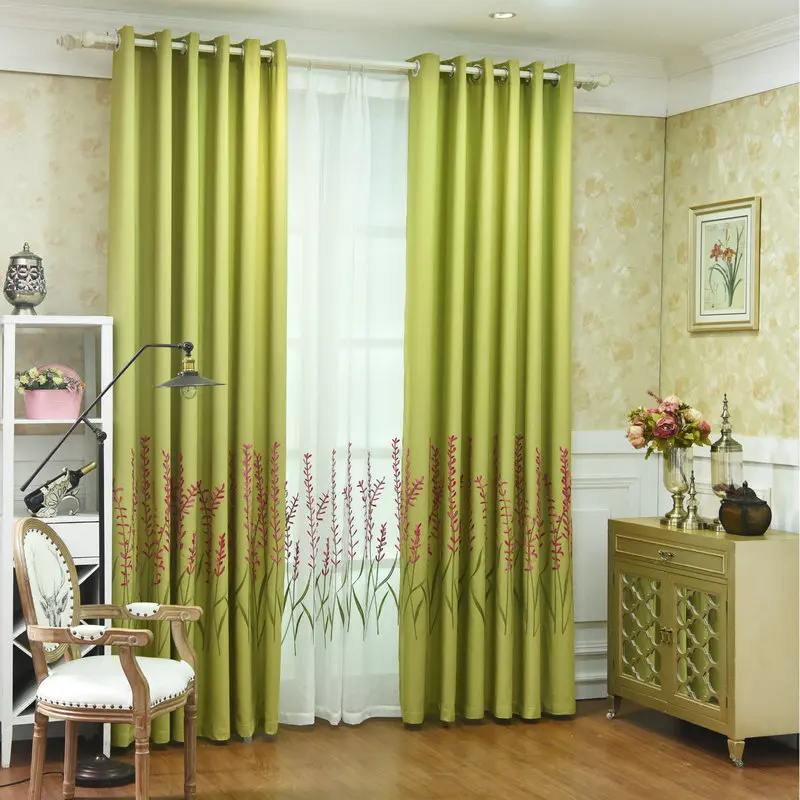 Elegant Flora Linen Blackout Curtain And Embroidered Tulle For