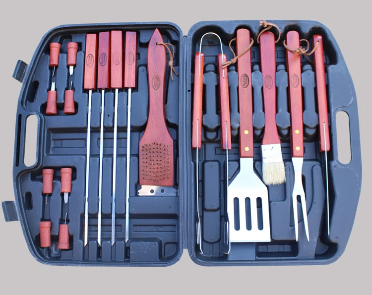 

Blade Fork Tongs BBQ Tools barbacoa 1 Set 18 PCS bbq Tools Grill Barbeque Skewers Outdoor Barbecue Handle Brush Pinceis