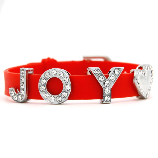 Fashion Design Red Silicone Wristband With Joy Rhinestone Slide Fashion Design Red Silicone Wristband With Joy Rhinestone Slide Charms Bracelet Bangle For Women Scb050