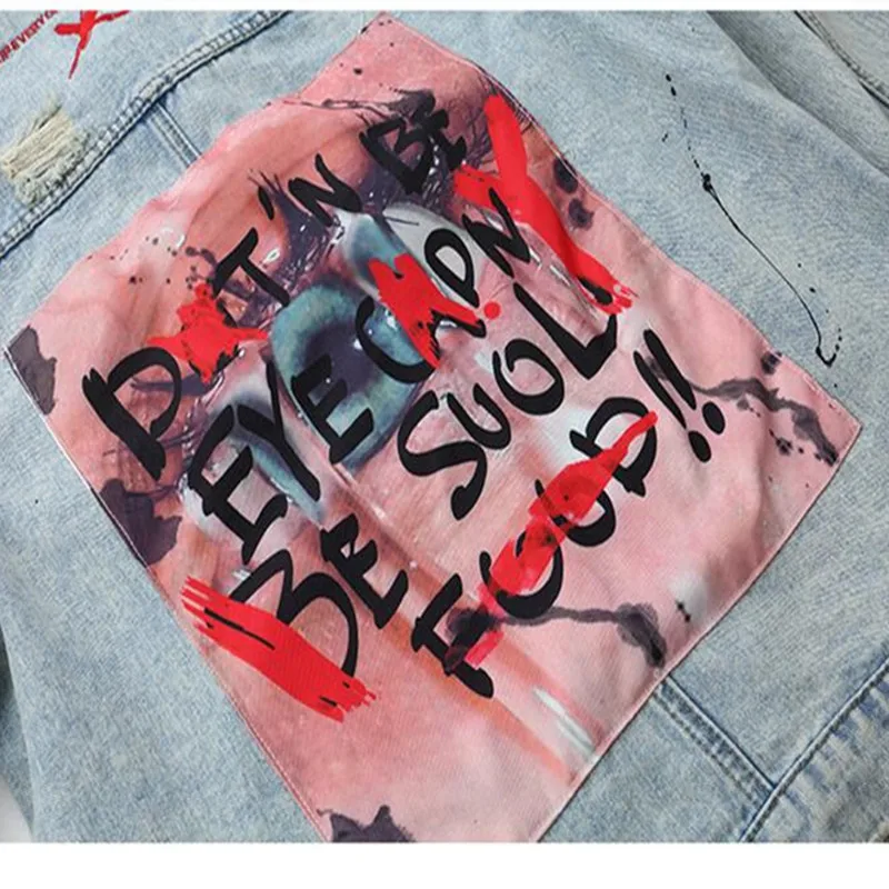 2018 personality splashed ink high quality graffiti denim jacket men coat streetwear Hip-hop leisure Hip hop baseball jacket 2018 personality splashed ink high quality graffiti denim jacket men coat streetwear Hip-hop leisure Hip hop baseball jacket
