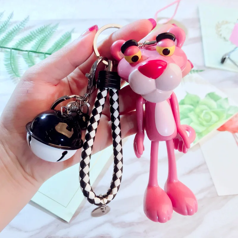 Милый аниме мультфильм розовый леопард колокольчик брелок для ключей мех кролика мяч пушистый брелок для женщин держатель Шарм сумка кошелек ключи цепи - Цвет: 10
