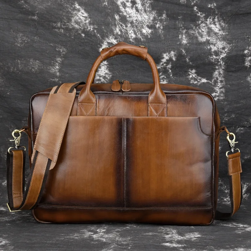 

Real Genuine Leather Men Business Tote Briefcase CrossBody Bags Vintage Male Messenger Laptop Shoulder Handbag Top Handle Bag